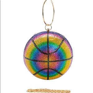 Bright Rainbow Basketball Crystal Pendant Clutch